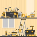 Home repair banner. ÃÂ¡onstruction tools. Hand tools for home renovation and construction. Flat style, vector illustration. Royalty Free Stock Photo